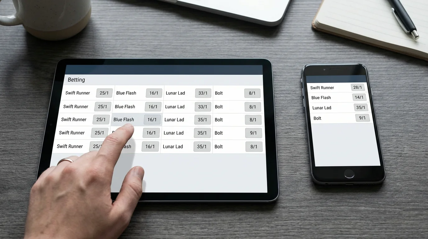 Multiple bookmaker screens showing different greyhound ante-post odds side by side for price comparison